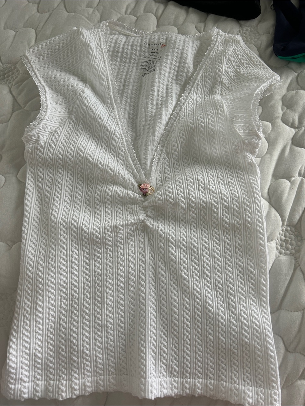 White Knit V-Neck Top